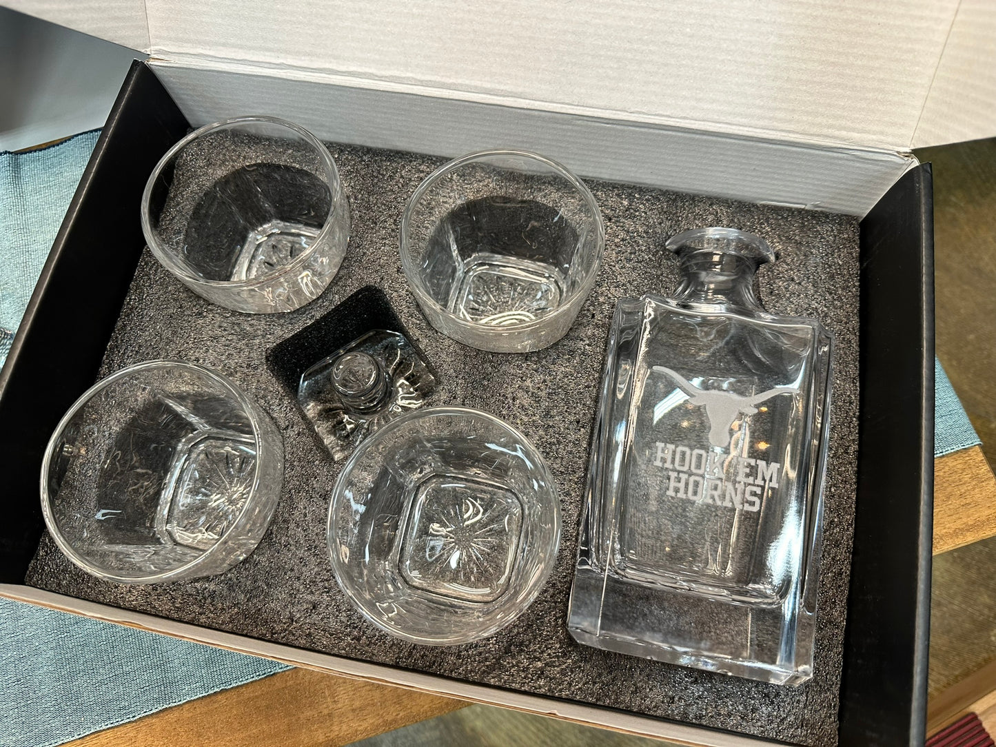 Engraved Sand Carved University of Texas Decanter and Rocks Glass Sets