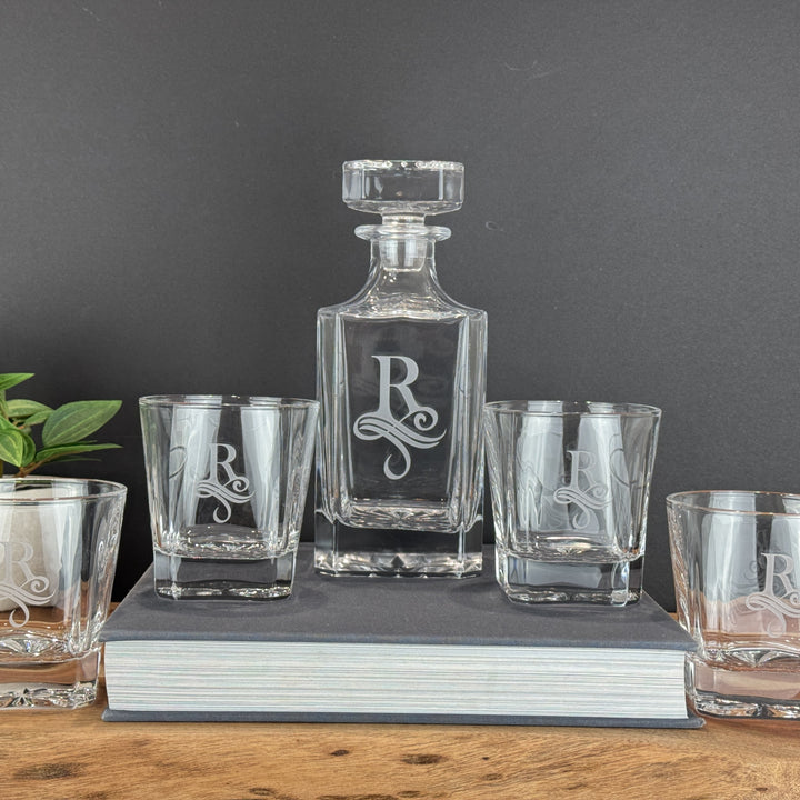 Personalized Decanter with Sand-Carved Initial