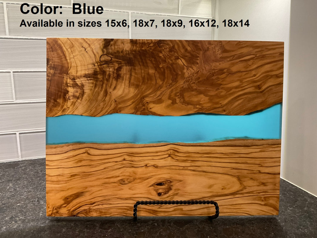 Personalized Engraved Olive Wood Charcuterie Board with Resin - D46