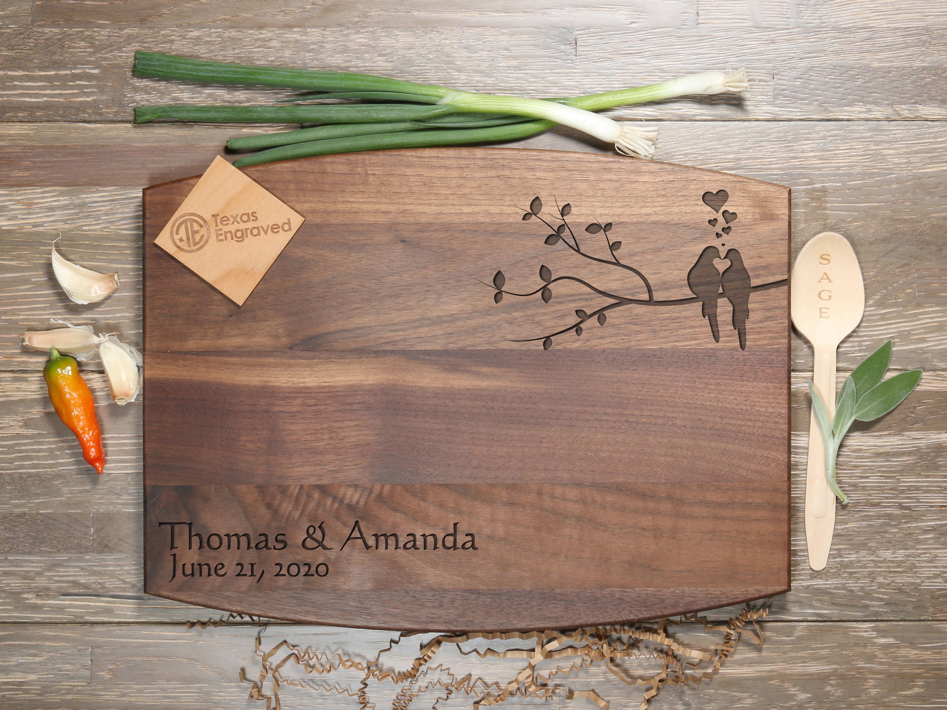 Personalized, Engraved Chopping Block with Romantic Bird and Branch Design for Wedding or Anniversary Gift outlets #25