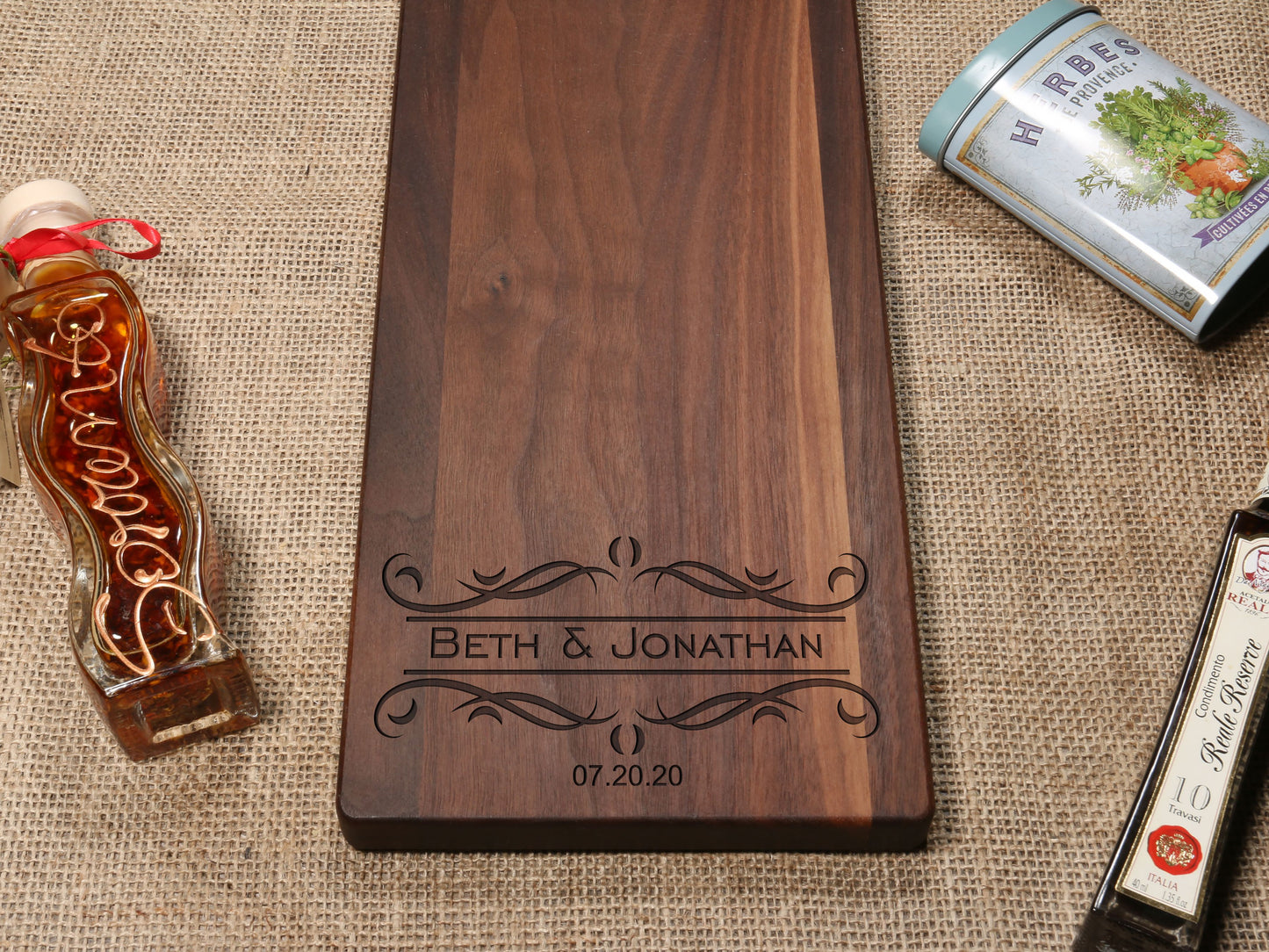 Elegant Couple Names & Date Engraved Charcuterie and Cheese Board - D37