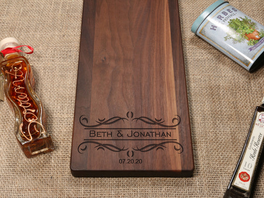 Elegant Couple Names & Date Engraved Charcuterie and Cheese Board - D37