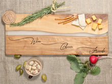 Load image into Gallery viewer, Personalized Engraved Olive Wood Charcuterie Board with Resin - D46
