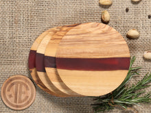 Load image into Gallery viewer, 4-Inch Round &quot;River of Resin&quot; Olive Wood Coaster - Set of 4
