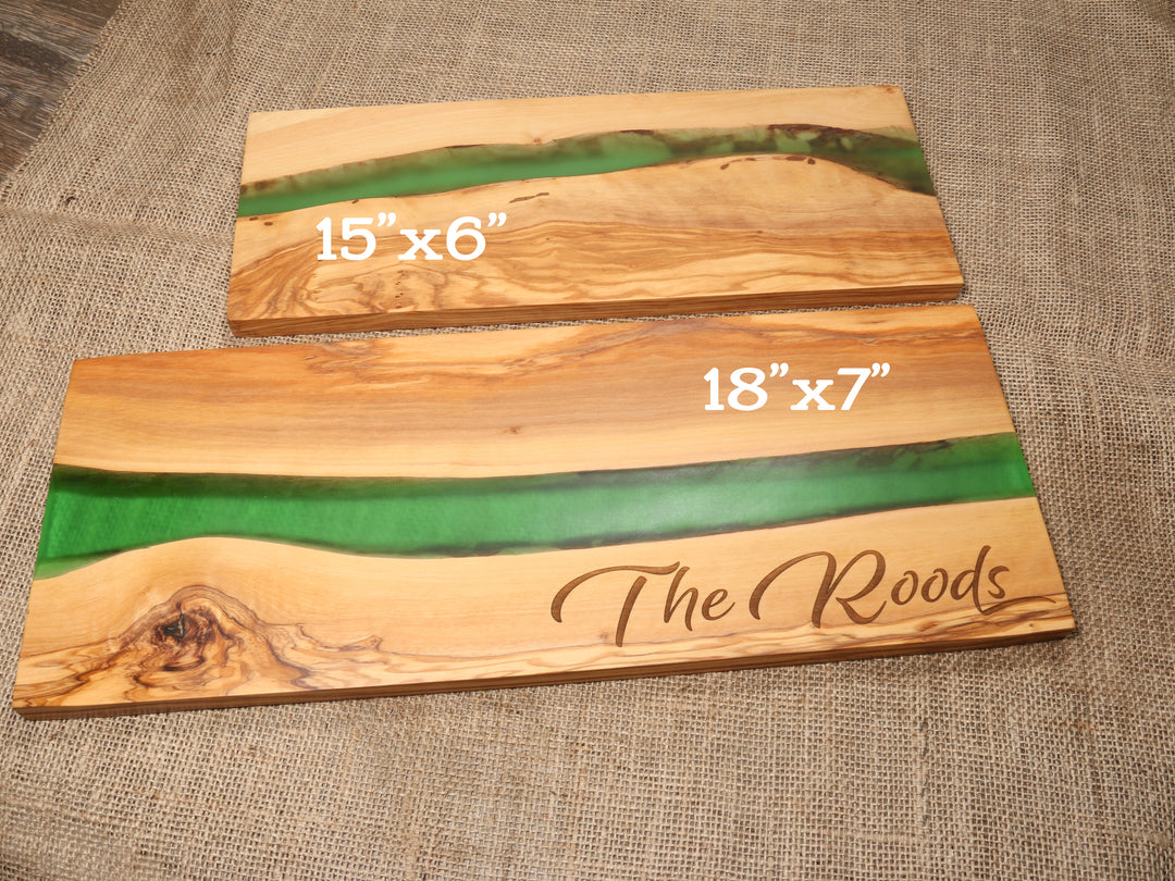 Personalized Engraved Olive Wood Charcuterie Board with Resin - D46
