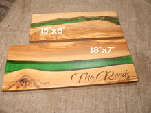 Load image into Gallery viewer, Elegant Family Name River of Resin Olive Wood Charcuterie Board - D34

