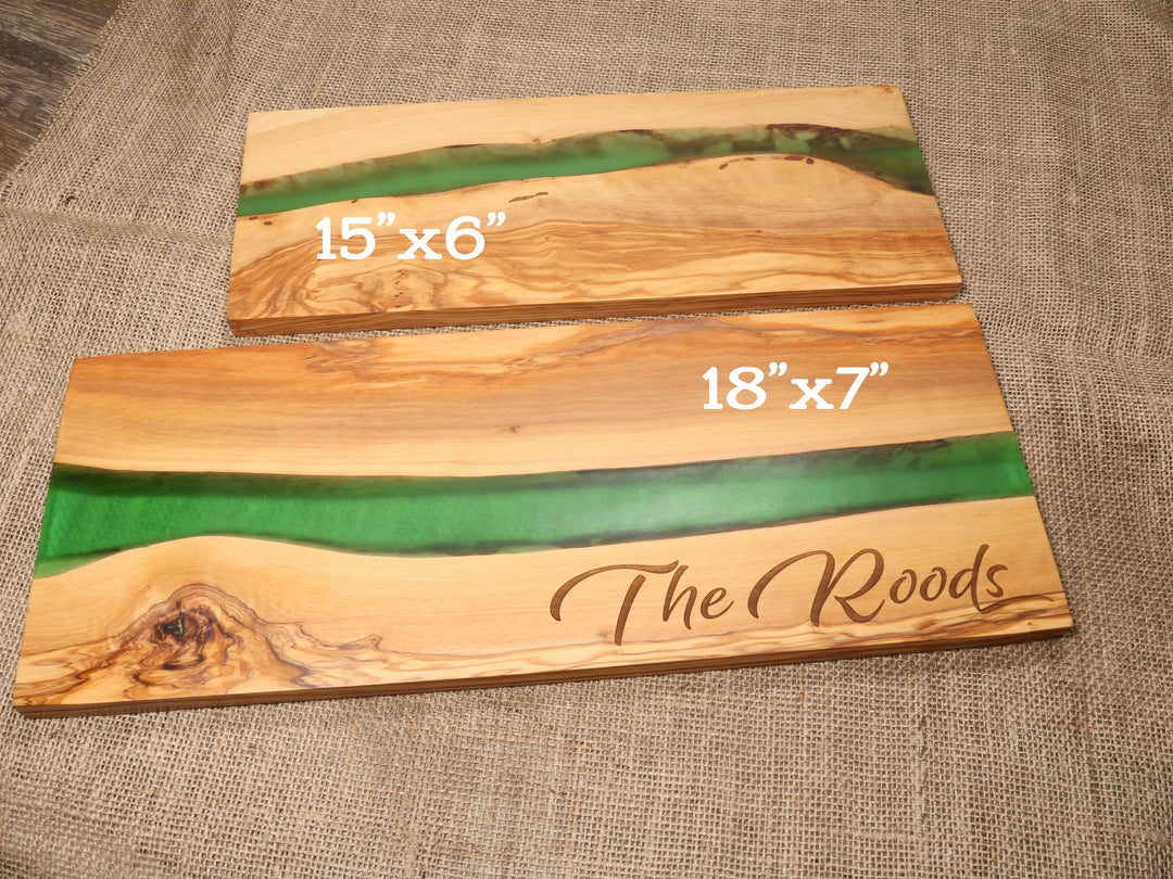Family Name River of Resin Olive Wood Charcuterie Board - D66