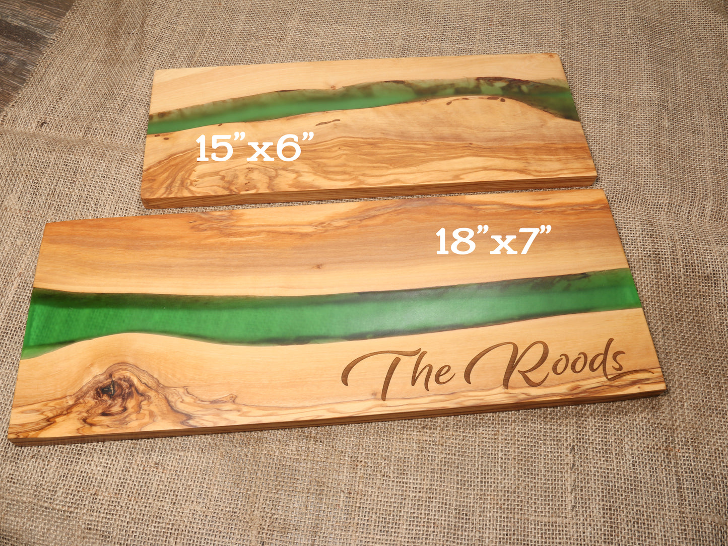 Couple and Special Date River of Resin Olive Wood Charcuterie Board