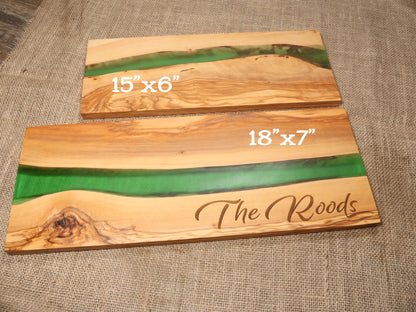 Couple and Special Date River of Resin Olive Wood Charcuterie Board
