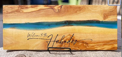 Family Name River of Resin Olive Wood Charcuterie Board - D66